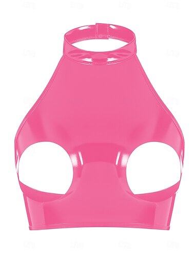  Neckholder-Top aus Kunstlatex mit Cut-Outs Glänzendes Finish Damen Shinny Lederfetisch Nasser Look Kostüm für Nachtclub Pride Parade Pride-Monat Halloween Karneval Erwachsene