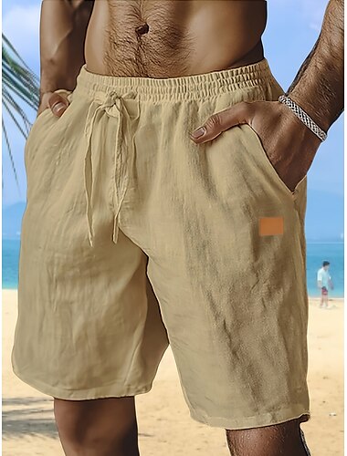  Herren Shorts Leinenshorts Sommershorts Strandshorts Baggy-Shorts Kordelzug Elastischer Bund Gerader Schnitt Einfach Komfort Atmungsaktiv Knielang Outdoor Ferien Strand Urlaub Klassicher Stil Schwarz