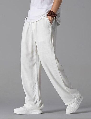  Voor heren Linnen broek Broek Zomerbroek Strandbroeken Zak Trekkoord Elastische taille Effen Comfort Ademend Vakantie Dagelijks Feestdagen Hawaii Boho Zwart Wit