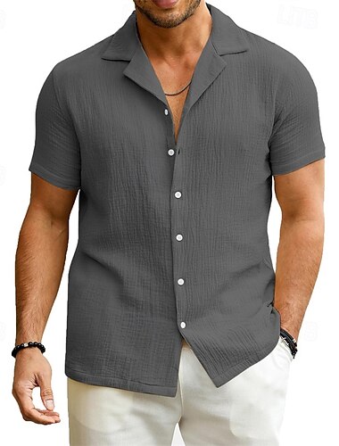  Herren Hemd Sommerhemd Freizeithemd Strandhemd Knopfhemd Schwarz Weiß Blau Dunkelgray Kurzarm Einfach Camp-Kragen Urlaub Hawaiianisch Bekleidung Polyester Mode Lässig Bequem