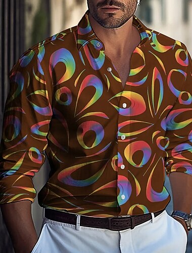  Herren Geometrisch Farbblock Karo / Karomuster Hemd Knopfhemd Lässiges Hemd Langarm Modisch lässig Formell Urlaub Alltagskleidung Sommer Frühling Umlegekragen 3D-Druck Hemden mit Kragen Schwarz Wei