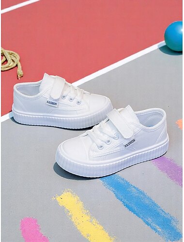  Weiße Canvas-Sneaker für Mädchen mit Klettverschluss – leichte Spielschuhe für den Schulanfang für den Campusalltag, den Sportunterricht und Spiele im Freien