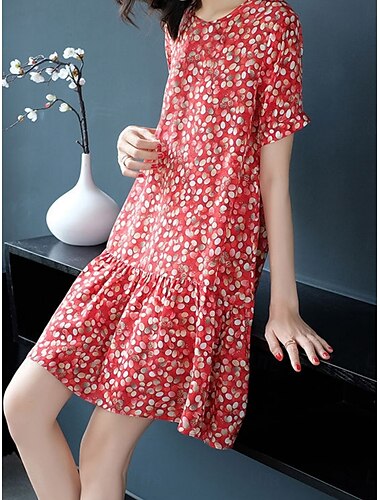  Damen Minikleid Sommerkleid Lässig Täglich Normale Passform Blumen Kurzarm V Ausschnitt Schwarz Rote Sommer
