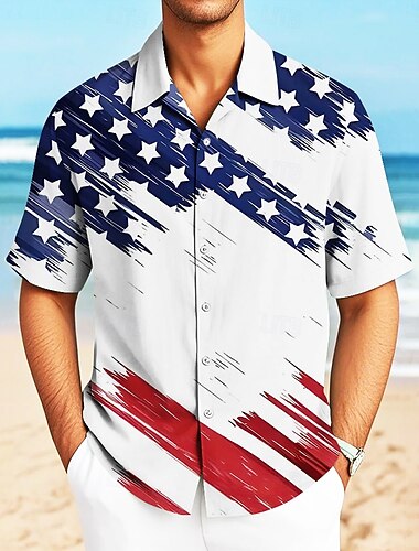  Den nezávislosti Pánské Americká americká vlajka Vlastenec Košile Košile pro volný čas Kubánská košile Krátký rukáv Armádní armáda Dovolená Streetwear Léto Jaro Stojáček Košile s límečkem Camp 3D tisk