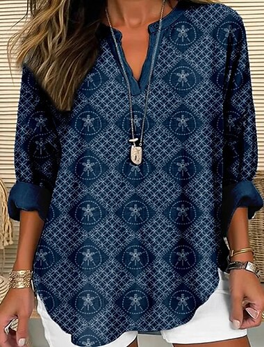  Damen Hemd Tiermotiv Täglich Stilvoll Basic Langarm V Ausschnitt Normale Oberteile Täglich Ferien Druck Marineblau Grün Leicht Blau Frühling Herbst