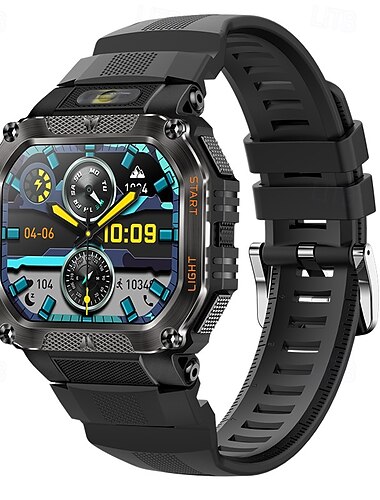  imosi スマートウォッチ アウトドア ミリタリーウォッチ LED フラッシュライト、Bluetooth 通話、1.75 インチ HD スクリーン、30m 防水、100 種類以上のスポーツモード、480mAh バッテリー、男女兼用メッセージリマインダー付き