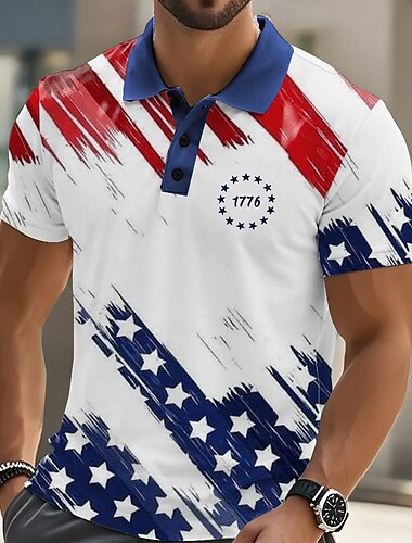  Ziua Independenței Bărbați Drapelul SUA american Polo Mânecă scurtă Rever Casul Zilnic Îmbrăcăminte Atletică Casul / Zilnic Festival Nasturi Vară Roșu-aprins Bleumarin