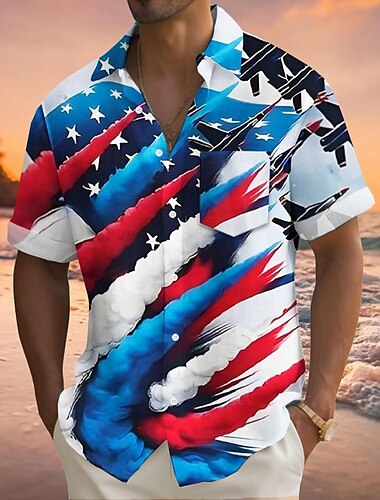  Jour de l'Indépendance Homme Drapeau Américain Patriotique 4 juillet Chemise Chemise d'été Chemise Boutonnée Manche Courte Mode Décontractée Fête Été Printemps Col Rabattu Impression 3D chemises