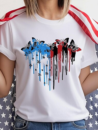  Unabhängigkeitstag 4. Juli USA Flagge T-Shirt Manga Zurück zur Schule USA Flagge Grafik Für Damen Erwachsene Maskerade 4. Juli Heißprägen Festival