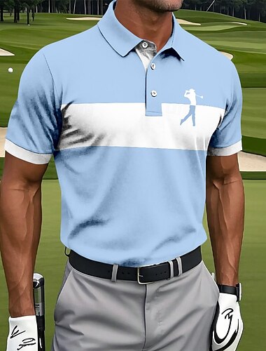  Herren Horizontale Streifen Golf Polo Kurzarm Polo-Shirts Hemden mit Kragen Sportbekleidung Athleisure Alltagskleidung Knöpfe Sommer Weiß Rote Blau