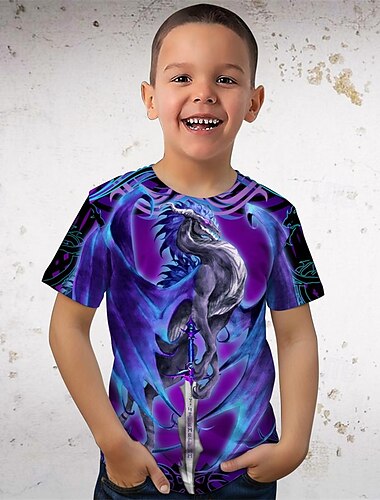  Dragonsword Stormblade Ruth Thompson Αγόρια 3D T-shirt με Ζώα Κοντομάνικο Καλοκαίρι Άνοιξη Μόδα Βασικό Παιδικό 4-12 Ετών Στρογγυλή Λαιμόκοψη Εξωτερική Χρήση Καθημερινή Χρήση Κανονική Εφαρμογή