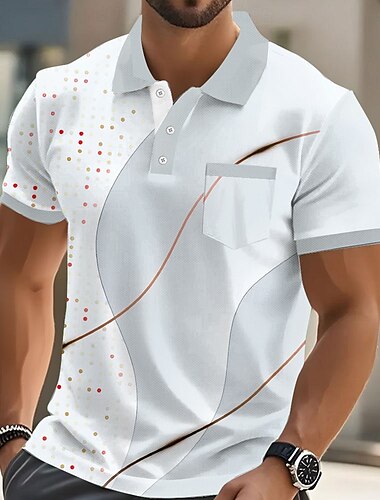  Herren Männlich Geometrisch Linie Polo Kurzarm Umlegekragen Geschäftlich Lässig Sport & Outdoor Geschäft Alltagstauglich Knöpfe Tasche Sommer Amethyst Rubinrot Grau