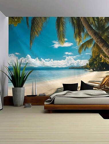  Strand Kokospalme Landschaft Sommer hängende Tapisserie Wandbild Kunst große Wandteppich Wandbild Dekoration Fotos Hintergrund Teppich Vorhänge Home Schlafzimmer Wohnzimmer Dekoration