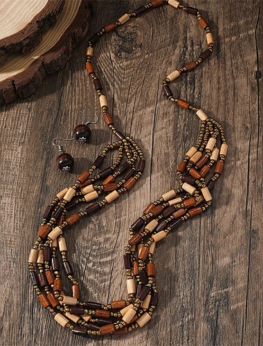  1 PC Collar For Mujer Calle Diario De madera Largo Cuentas
