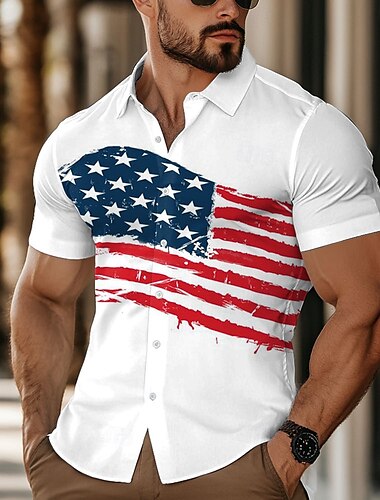  Tag der Unabhängigkeit Herren Amerikanische US-Flagge Patriotisch Vierter Juli Hemd Sommerhemd Knopfhemd Kurzarm Modisch lässig Outdoor Ferien Sommer Frühling Umlegekragen 3D-Druck Hemden mit Kragen