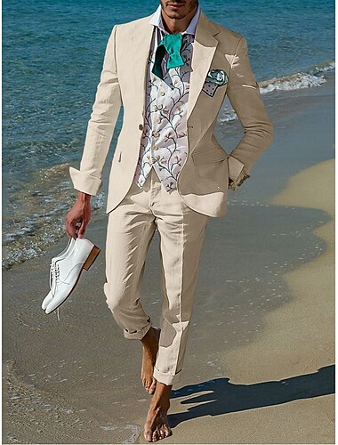  Herren Strandhochzeit Leinenanzüge Rosa Himmelblau Lässig Streetstyle Einfarbig Standard Passform 2-teilig Einreiher - 1 Knopf