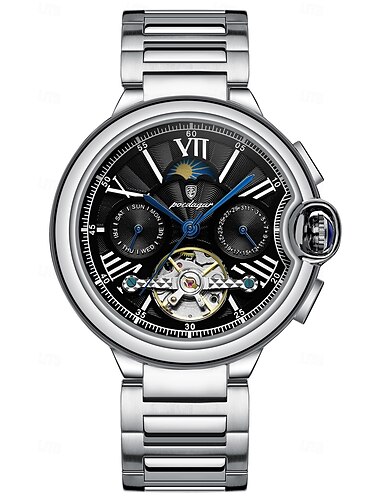  Luxus-Mann-Uhr Hohl Tourbillon automatische mechanische Herrenuhr wasserdicht Datum Woche Edelstahl Herrenuhren