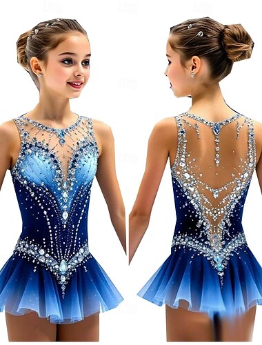  Eiskunstlaufkleid Damen Mädchen Eislaufen Kleid Königsblau Daumenloch Halo-Färbung Hohe Elastizität Professionell Wettbewerb Eiskunstlaufkleidung Thermowarm Kristall / Strass Ärmellos Eislaufen