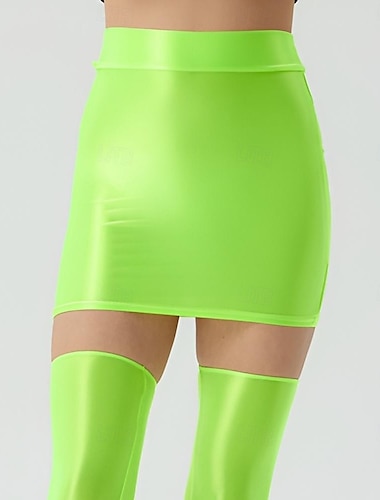  Neon glanzende mini-potloodrok - hoge taille bodycon spandex rok voor Halloween, carnaval, pride parade, rave en neonfeest