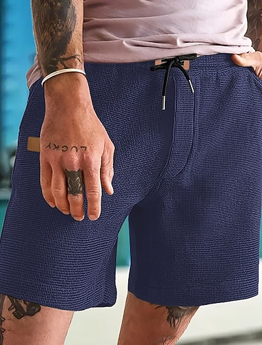  Herren Waffel-Shorts Shorts Sommershorts Freizeitshorts Tasche Kordelzug Elastischer Bund Einfach Komfort Atmungsaktiv Kurz Outdoor Urlaub Sport Lässig Schwarz Weiß