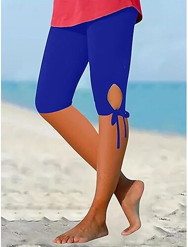  Women's Leggings Vacation Vintage Fashion Knee Length High Waist Solid Color Printing Breathable Soft Micro-elastic Outdoor Daily Black Blue Green Gray Summer Spring Slim Fit