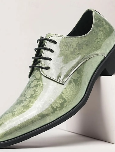 groene glanzende oxfordschoenen voor heren met vetersluiting - modieus, formeel, geschikt voor zakelijke bijeenkomsten en semi-formele evenementen