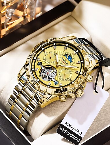  Reloj de lujo con tourbillon hueco para hombre, resistente al agua, luminoso, mecánico, automático, con fecha y semana, de acero inoxidable.