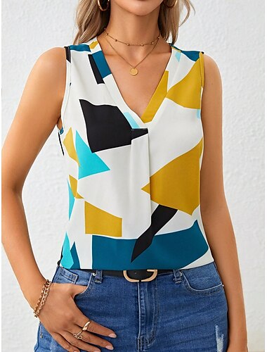  Damen Camisole-Tanktop Blumen Grafik Geometrisch Elegant Stilvoll Basic Ärmellos V Ausschnitt Normale Oberteile Täglich Druck Weiß Gelb Blau Grün Sommer Frühling