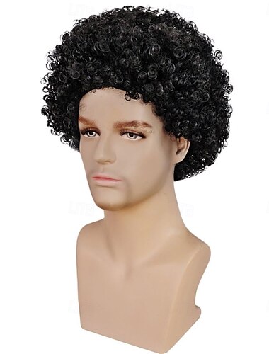  Afro Wig Men 80S 70S Black Afro Wigs Mens Disco Costume Curly Hair for Halloween Short Black Wigs for Disco Costume Party Men Cosplay