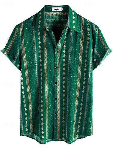  Retro Vintage Boho 1970er Hemd Hawaiihemden Hippie Stammes Ethnisch Herren Halloween Karneval Musikfestival Strandurlaub Retro-Mottoparty Erwachsene Hemd