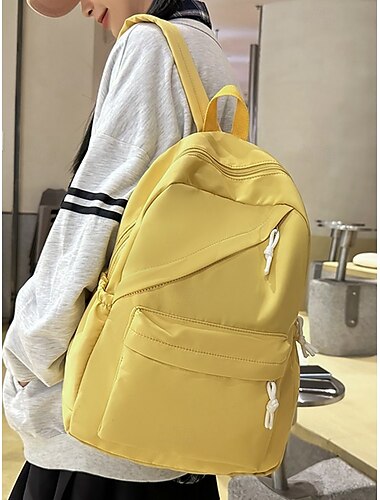  Unisex-Schulrucksack aus einfarbigem Nylon mit Multi-Taschen-Design – leichte Büchertasche im minimalistischen Stil für Teenager und Studenten