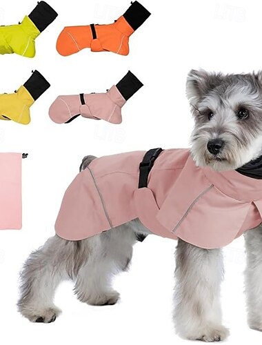 Hunderegenmantel, wasserdichter Regenponcho mit Kapuze, verstellbare Haustier-Regenjacke mit Leinenloch für kleine und mittelgroße Hunde
