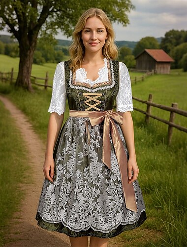  Karneval Oktoberfestbier Kostüm Kleid Trachtenkleider Dirndlbluse Dienstmädchen Bayerisch Deutsch Wiesn Damen Bier Festival Stoff im traditionellen Stil Blusen Kleid Schürze