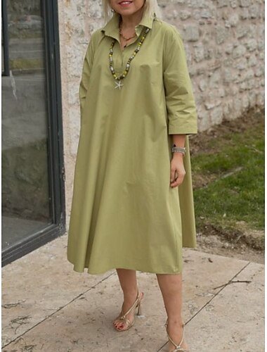  Damen Maxikleid Sommerkleid Lässig Täglich Normale Passform Einfach Dreiviertelarm V Ausschnitt Schwarz Gelb Rote Grün Sommer