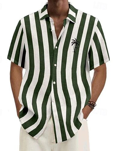  Per uomo Camicia Camicia Estiva Camicia casual Camicia da Spiaggia Camicia con Bottoni Nero Verde chiaro Rosso Blu Verde scuro Manica Corta Albero di Cocco A righe Bavero Vacanza Camicia hawaiana