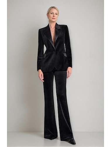  Velvet Blazer Set Twee Delige Jumpsuit  Pantsuit Pantsuit Moeder van de Op maat gemaakte Pantsuit Elegant Vintage Eenvoudig Satijn Piektail Vloerlengte Uiteindelijke Broeken Velvet Lange Mouw met