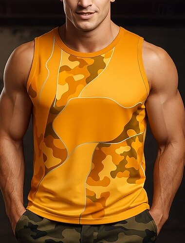  Homens Top de colete Camiseta Interior camisa sem manga Sem Manga Crewneck Primavera Verão Padrão camuflagem Moda Designer Férias Rua Para Noite Amarelo Verde Tropa Cinzento Top Tee para Homens