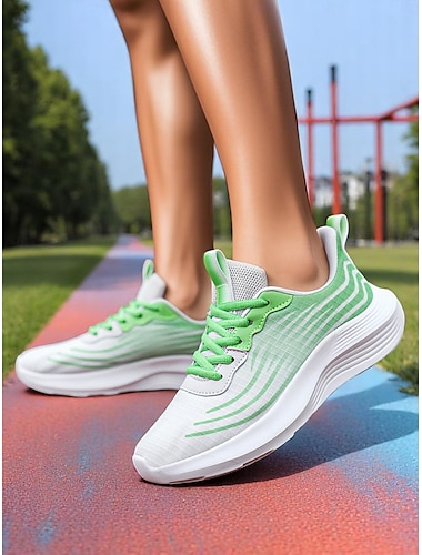 Women's Lightweight Running Shoes - Green Accents with Breathable Mesh, Ideal for Sports and Active Outdoor Workouts