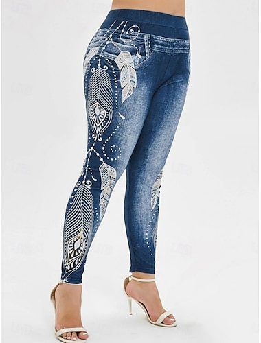 Leggings de femme Pantalons Impression 3D Vacances Mode Vintage Longueur Complète Taille Haute Impression Graphique Doux Confortable Micro-élastique Extérieur Rue Noir Vin Bleu Foncé Bleu Clair Été