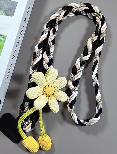  süßes geflochtenes Handy-Lanyard mit Plüschblumen-Anhänger – weiches Umhängeband für die Handyhülle