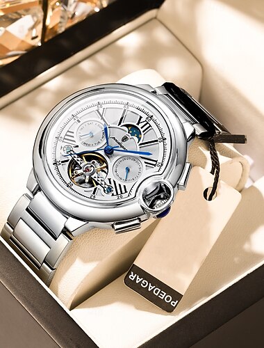  Reloj de lujo para hombre, con tourbillon hueco, automático, mecánico, resistente al agua, con fecha y semana, de acero inoxidable.