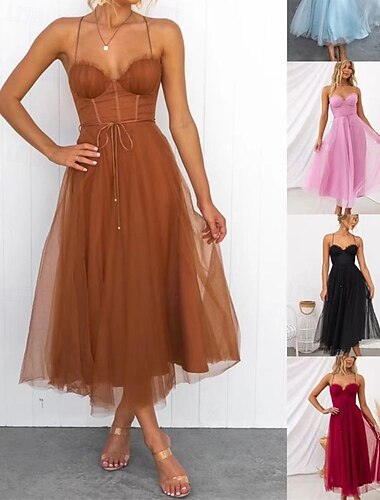  Femmes Robe Longue Maxi Robe Robe Décontractée Robe de douche nuptiale Robe Nuisette Mode Extérieur Soirée Fête Coupe régulière Uni Sans manches Col en V Noir Rose Claire Marron Été