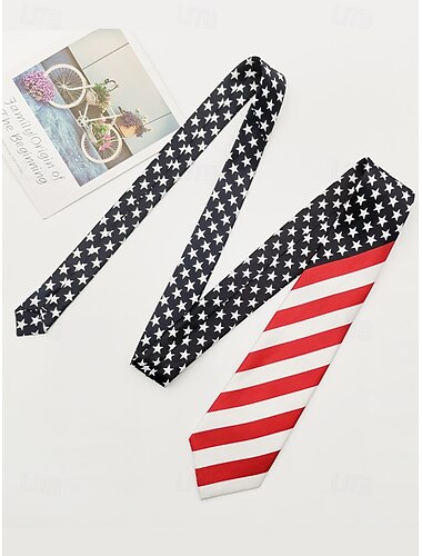  Herrenkrawatte mit USA-Flaggenmuster, patriotische rot-weiße Streifen mit Sternendruck, ideal für den Unabhängigkeitstag und nationale Feierlichkeiten