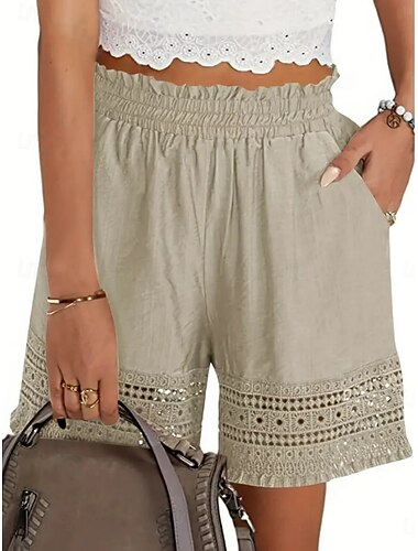 Damen Chinos Shorts Urlaub Mode Streetwear Kurz Hohe Taille Einfach Spitze Tasche Elastischer Bund Bequem Weich Mikroelastisch Outdoor Straße Täglich Navy-Blau Aprikose Schwarz Blau Sommer Frühling