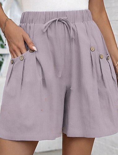  Mulheres Calção Calças Roupa de rua Curto Natural Tecido Bolsos Design de cordão elástico Confortável Exterior Ao ar livre Férias Rua Cinzento Preto Azul Marinho Escuro Azul Verão Normal