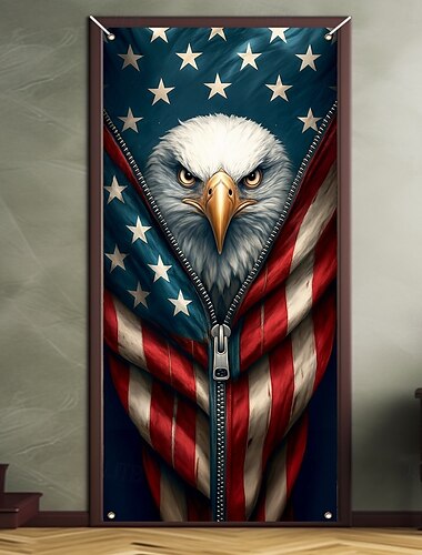  Decoraciones de puerta del Día de la Independencia Cubiertas de puerta Americana Patriótica Águila Tapiz de puerta Cortina de puerta Decoración Fondo interior/exterior Banner de puerta para la puerta