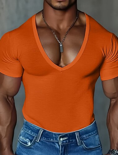  رجالي تي شيرت تي الأعلى كم قصير V رقبة الصيف لون الصلبة موضة مصمم أساسي V-neck عطلة شارع مناسب للخارج أسود زهري أخضر فاتح تي شيرت للرجال