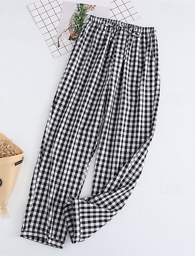  Hombre Ropa de salón Pantalones a cuadros Pantalones de Yoga (Lounge) Plaid Moda Clásico Casual Hogar Diario Cama Algodón Comodidad Transpirable Suave Pantalón Cintura elástica Verano Primavera Negro
