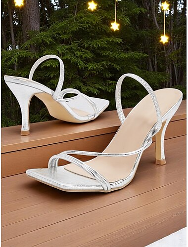  Zilveren open teen sandalen met hak voor dames - elegant minimalistisch design voor romantische dates en zomeravonden