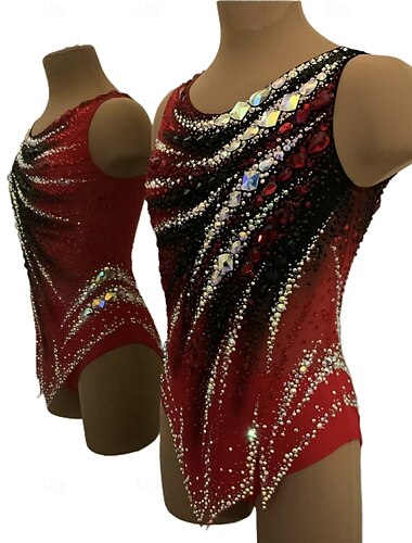  ritmische gymnastiek turnpakje dames meisjes schaatsen gymnastiek turnpakje geel duimgat halo kleuring hoge elasticiteit professionele wedstrijd schaatskleding kristal / strass mouwloos schaatsen